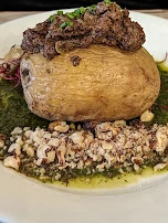 Roast Potatoes with Olive Tapenade Spout and Hazelnut Pesto